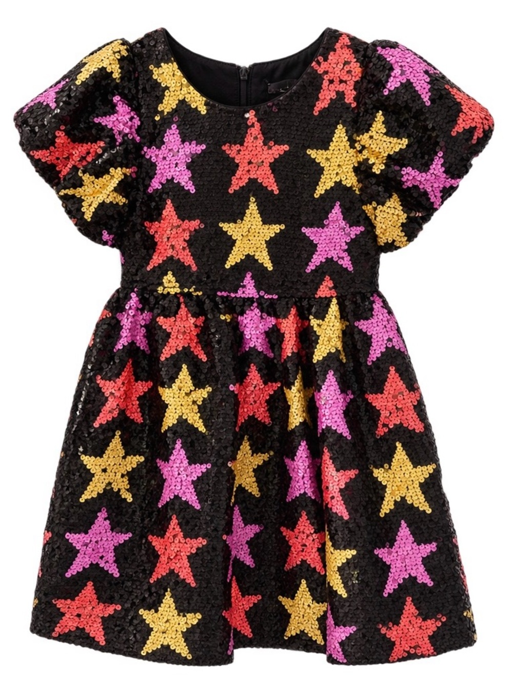 Lola + The Boys Black Sequin Dress with Pink, Red & Gold Stars